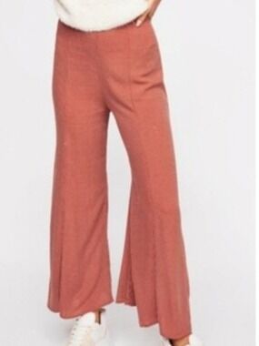 Free People Wild and Free Polka Dot Pants Rust Wide Leg High Rise Flowy 8